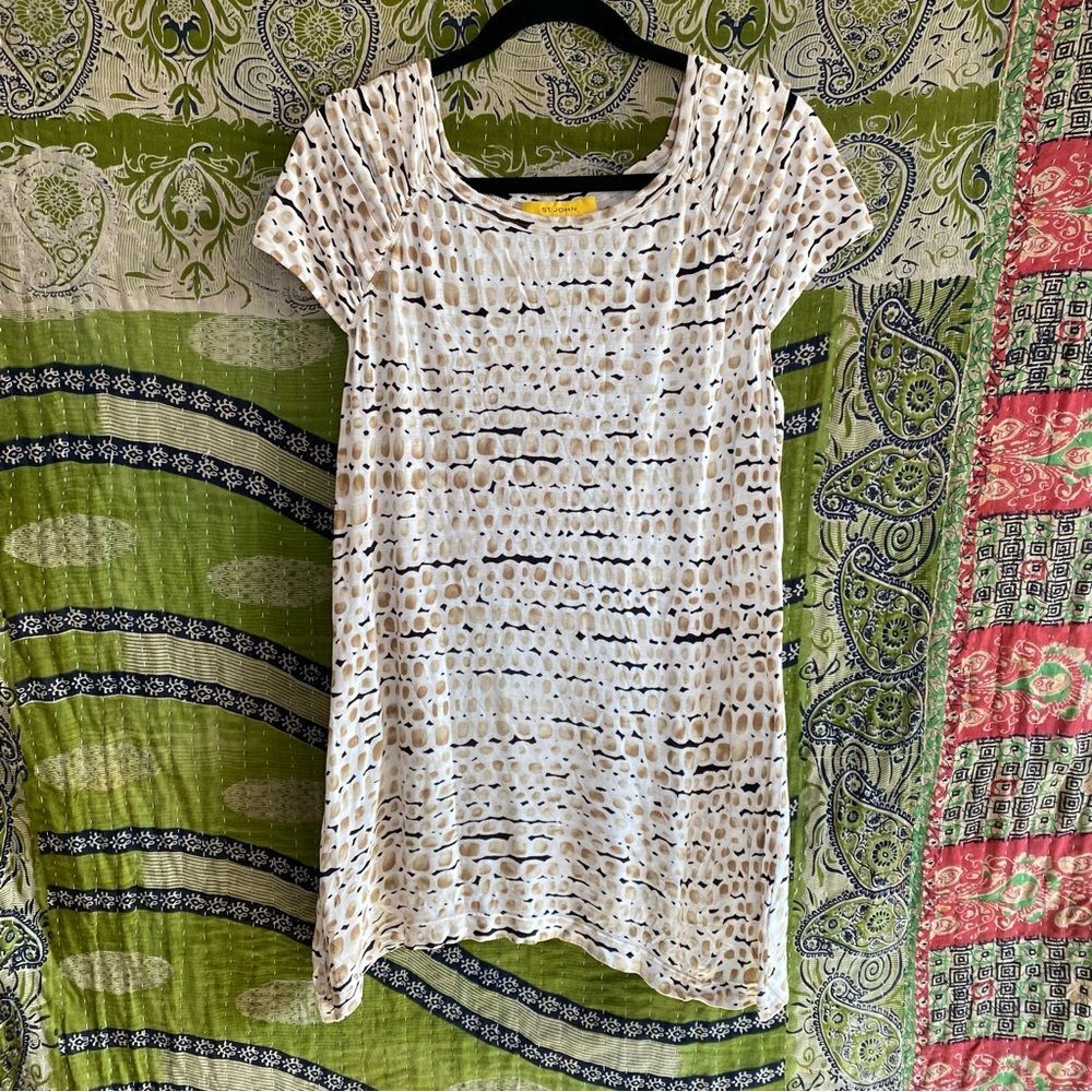 St. John White/ Cream Abstract Print Cold Shoulder Knit Top Size Medium